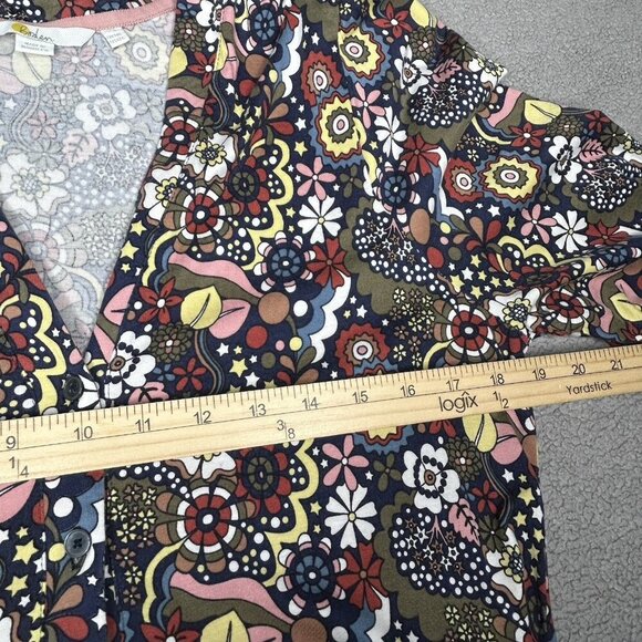 Boden Dress US Size 12L Olive Floral Button Front Pockets Cotton Modal Retro - Picture 10 of 16